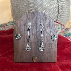 Vintage set of Sterling Silver/ Turquoise Earrings 1 Dangle pair- 1 Stud pair.